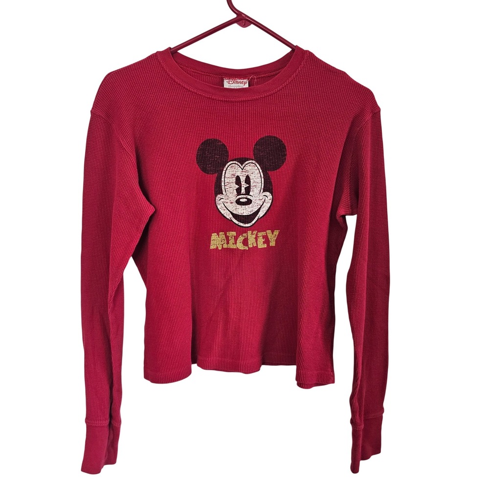 Disney‎ Shopping Mickey Mouse Red Waffle Knit Thermal Long Sleeve Shirt Large